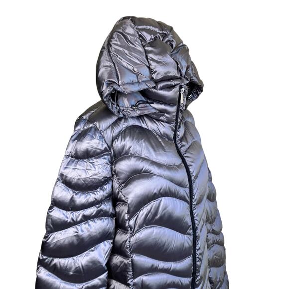 Andrew Marc Sz L Lightweight Packable Premium Down Jacket Quilted Long Silver - Picture 6 of 16